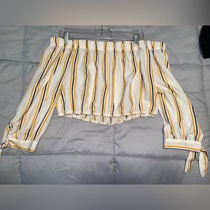 Black, white & yellow open shoulder top